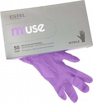 ESTEL M’USE Перчатки нитриловые с текстурой на пальцах, сиреневые, размер XS, 100 шт.