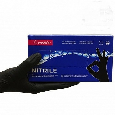 mediOk Перчатки нитриловые чёрные, размер S, 100 шт.