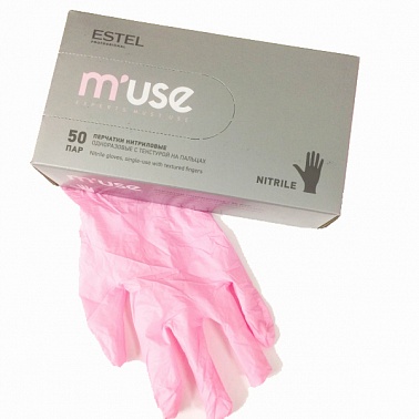 ESTEL M’USE Перчатки нитриловые с текстурой на пальцах, розовые, размер XS, 100 шт.