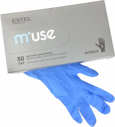 ESTEL M’USE Перчатки нитриловые с текстурой на пальцах, голубые, размер S, 100 шт.