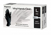 Kapous Перчатки виниловые, прозрачные, чёрные, размер L, 100 шт.