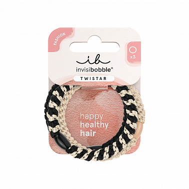 invisibobble TWISTAR Classical Braids Резинки с плетёной фактурой, чёрный/бежевый, 3 шт.